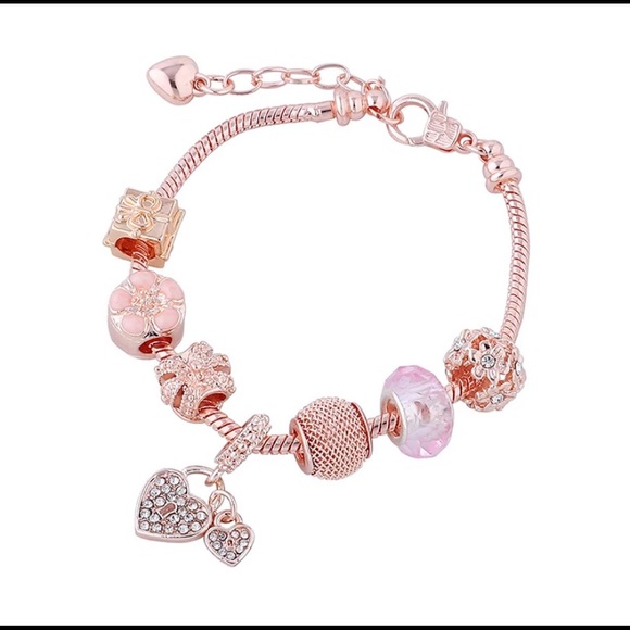 Rose Gold Heart Drop Charm Bracelet - Picture 5 of 5